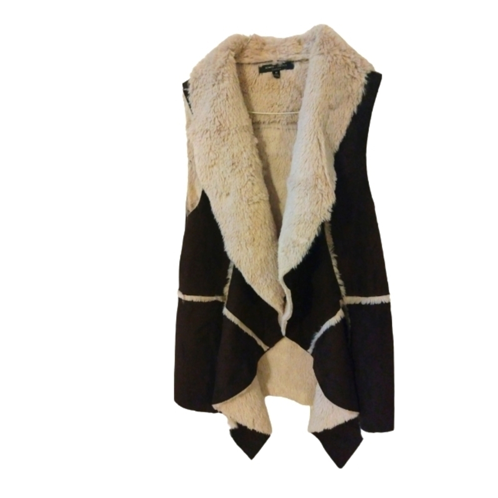 Faux Fur/Suede Vest Romeo & Juliet Couture Brown-White Western BoHo   Soft M